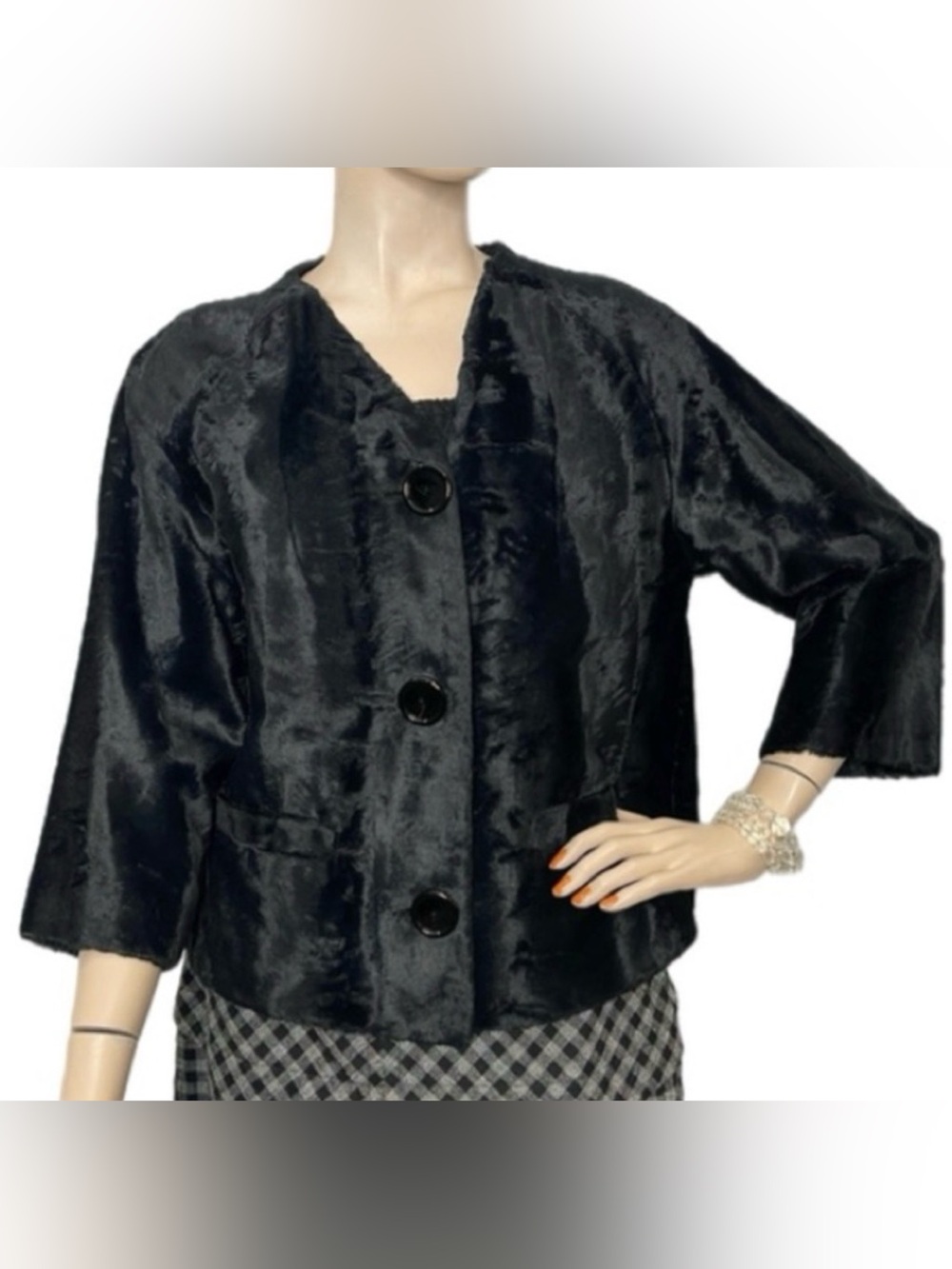 1950s Franklin Simon Black Velvety Fur Jacket